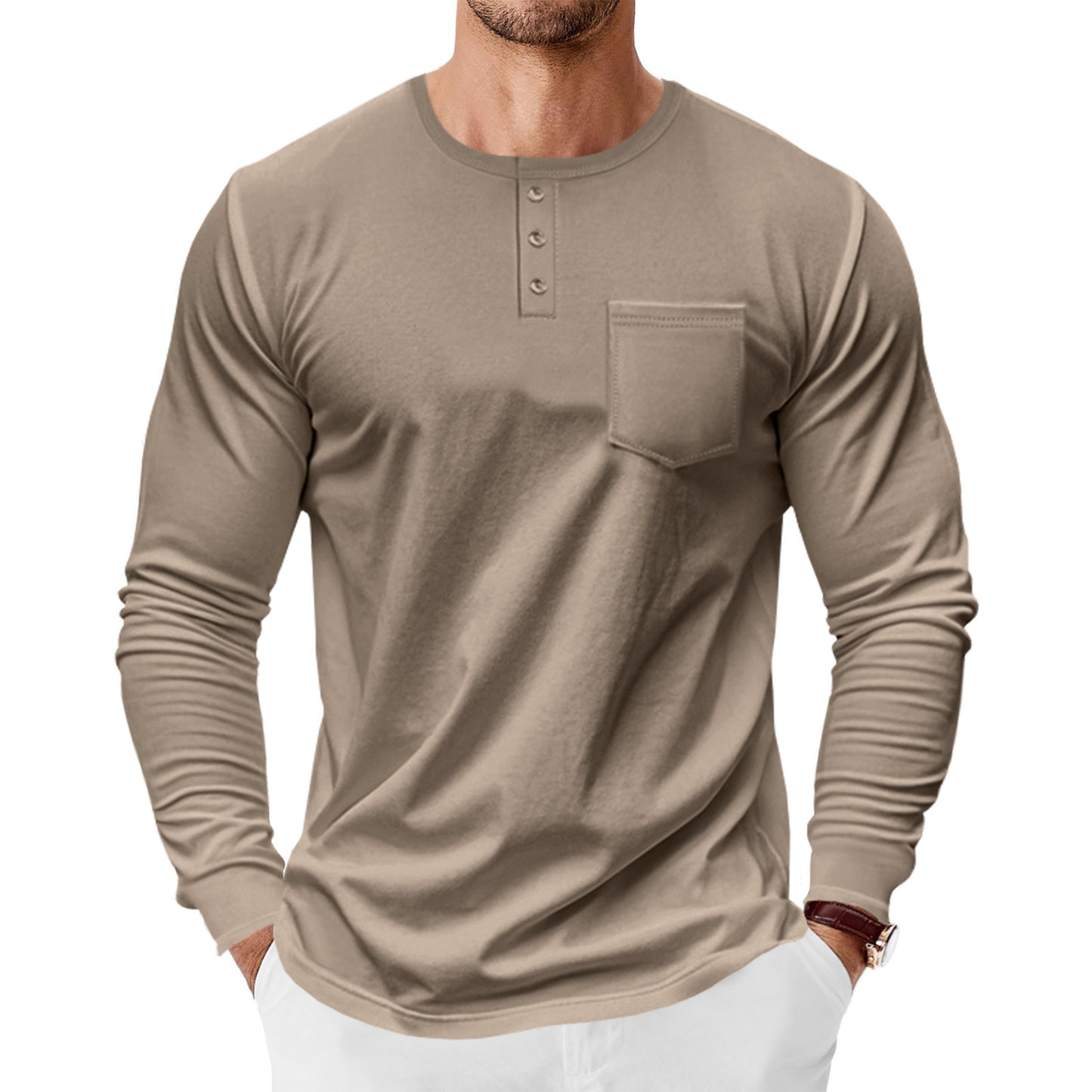 Men's Henley T-Shirt Long Sleeve