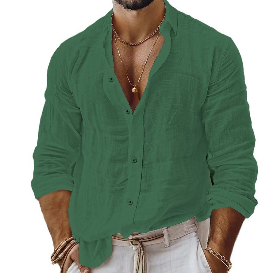 Men's Casual Solid Color Cotton Linen Shirt