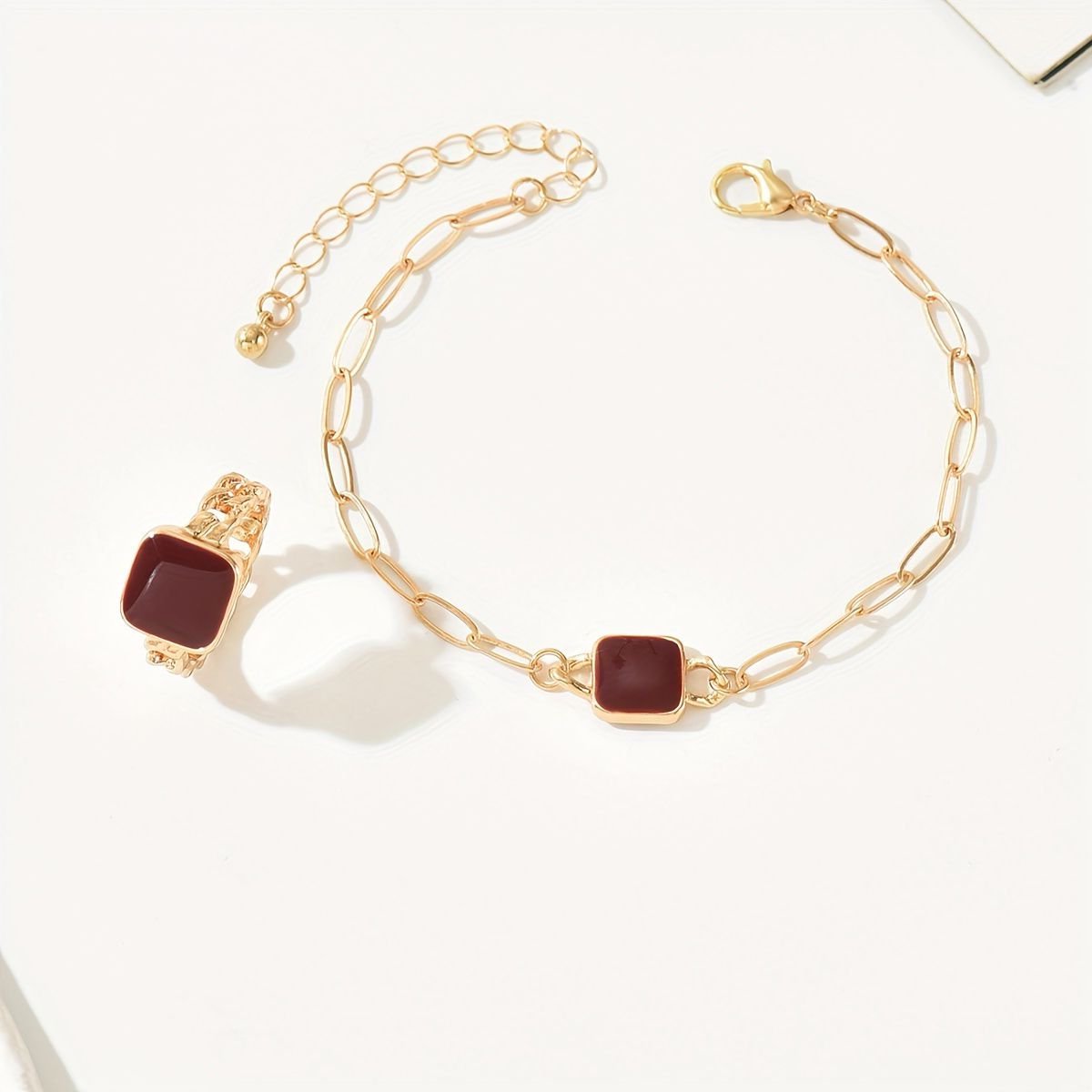 14K Gold Plated Agate Bracelet and Ring Set