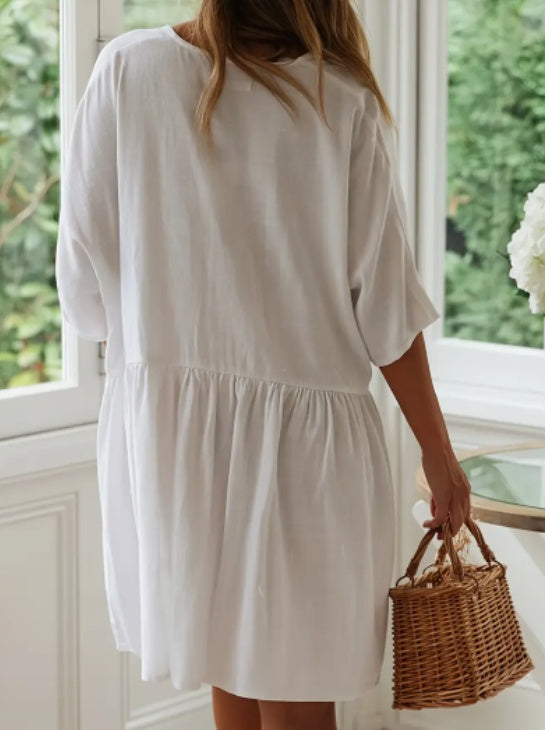 Short-sleeved V-neck beach dress