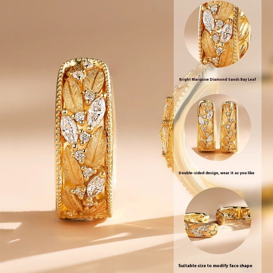 Laurel-shaped earrings and ring with horse-eye diamonds