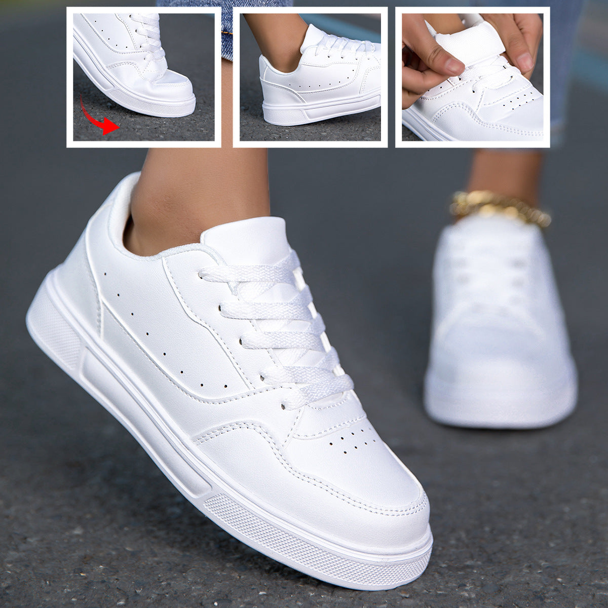 Breathable casual white sneakers