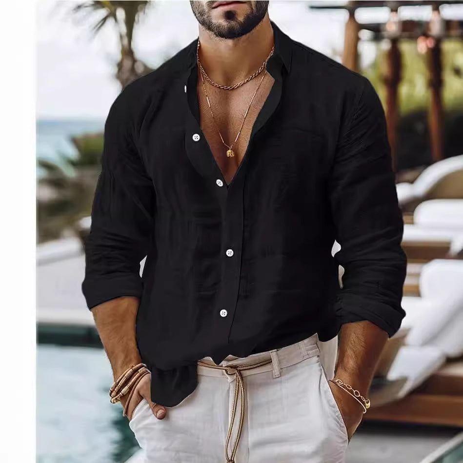 Men's Casual Solid Color Cotton Linen Shirt