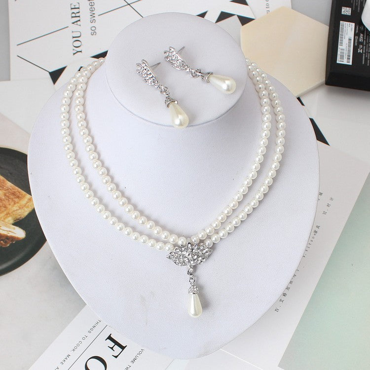 Crystal pearl necklace and earrings set