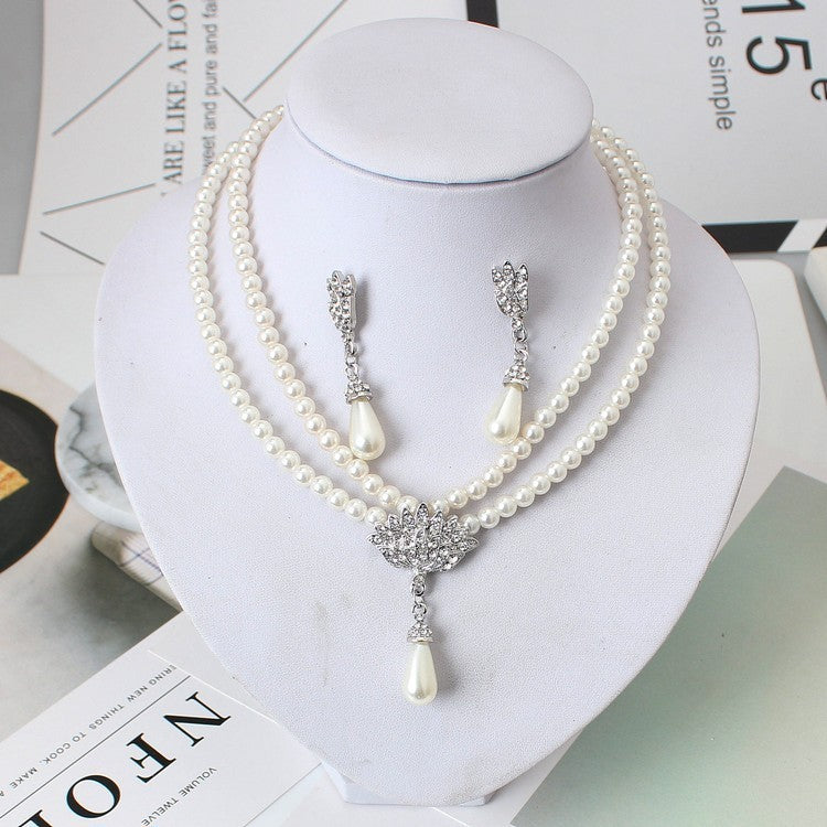 Crystal pearl necklace and earrings set