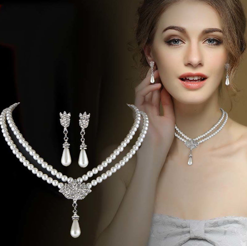 Crystal pearl necklace and earrings set