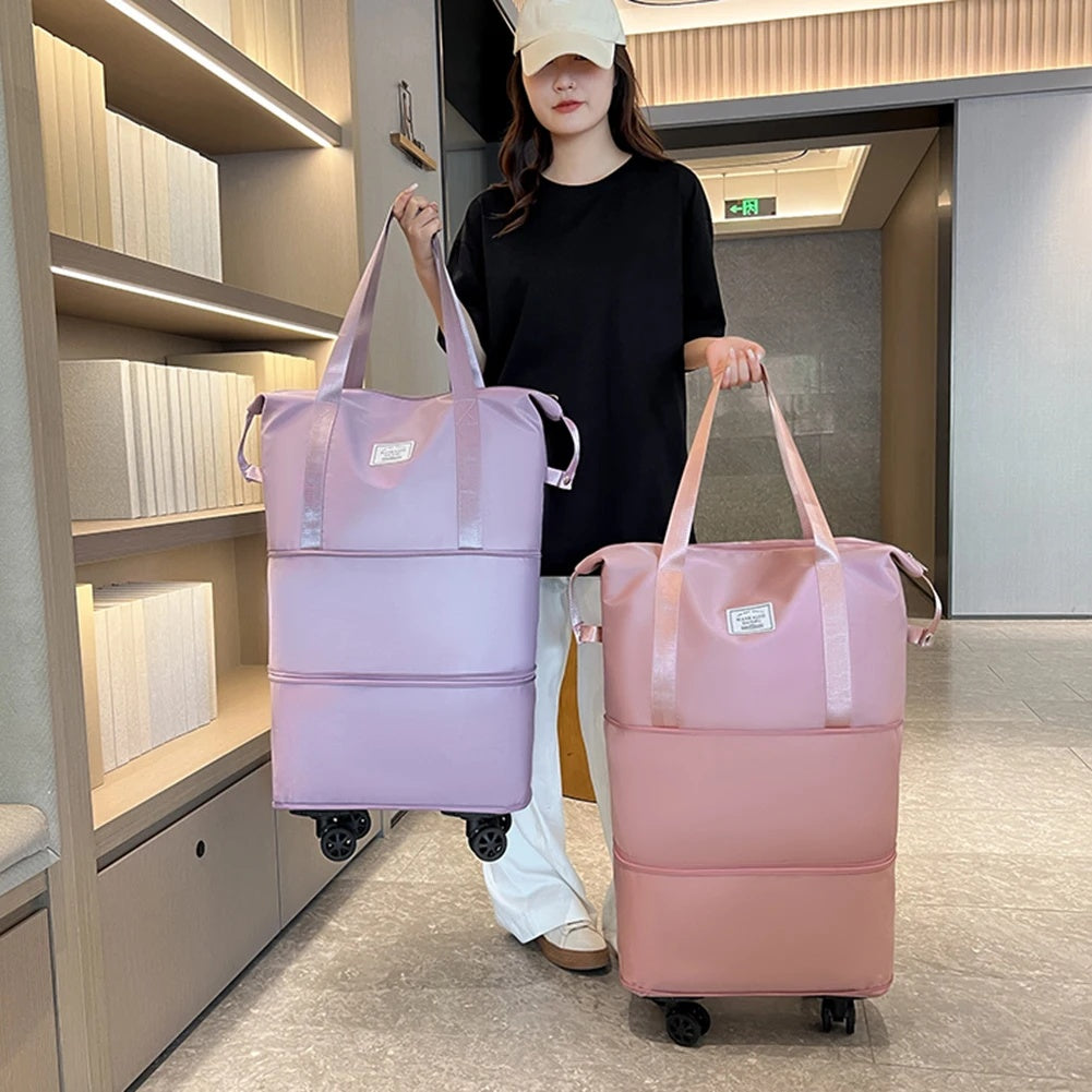 Folding Luggage Bag Expandable Rolling duffle pack With Wheel Large Capacity