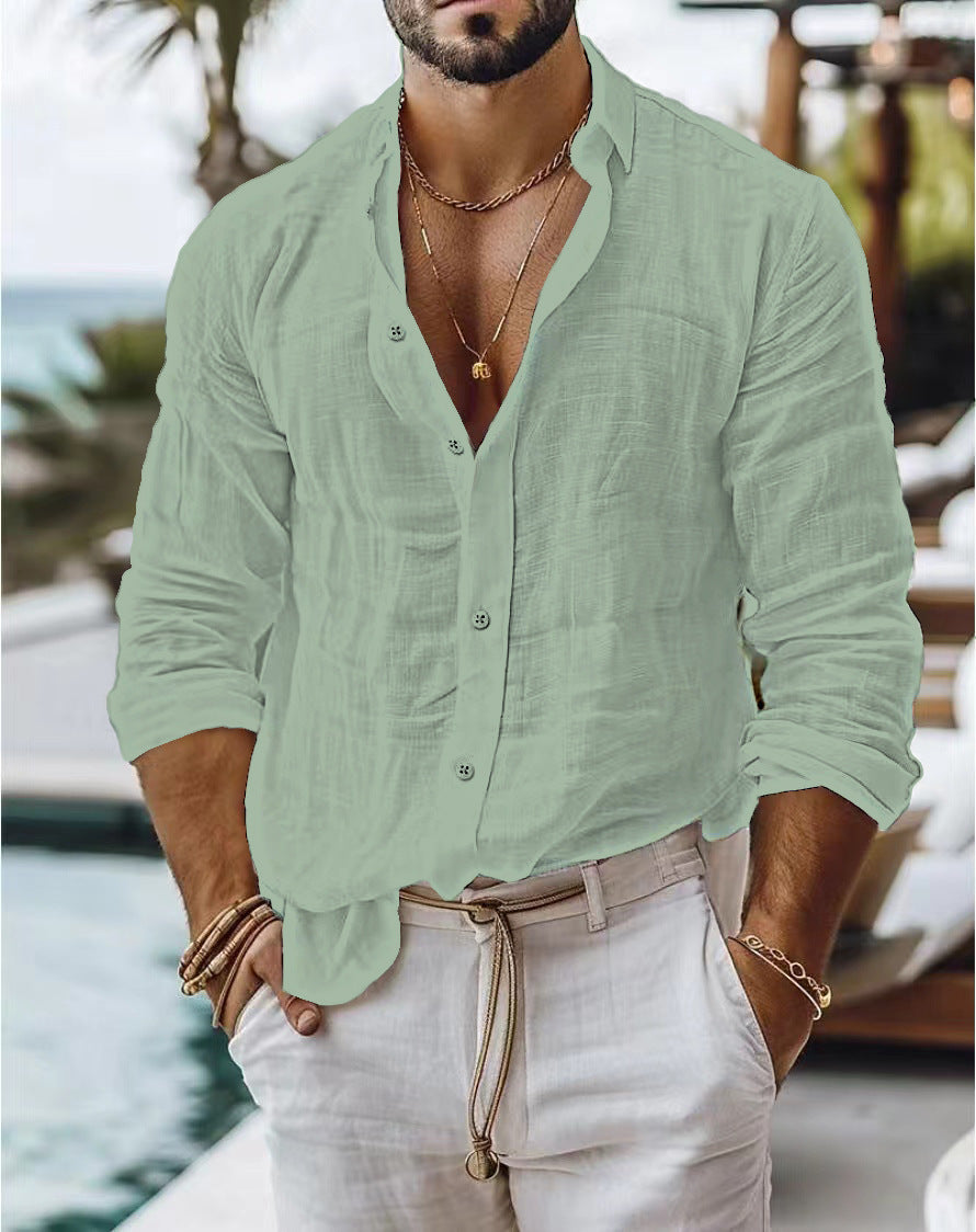 Men's Casual Solid Color Cotton Linen Shirt