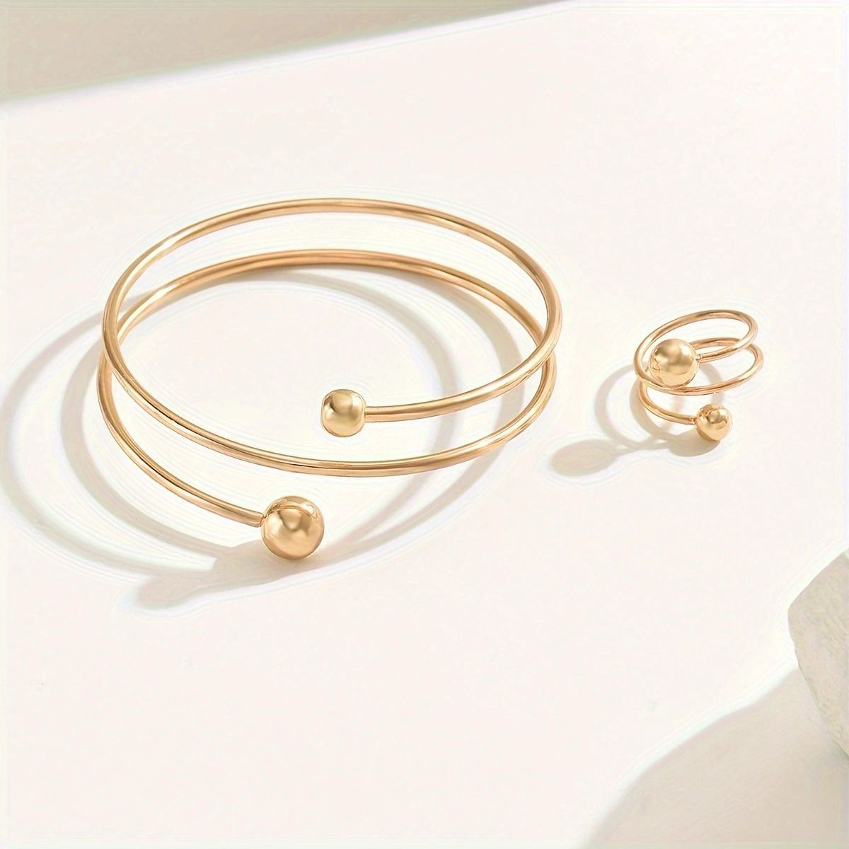 14K Gold Plated Bangle And Ring Set
