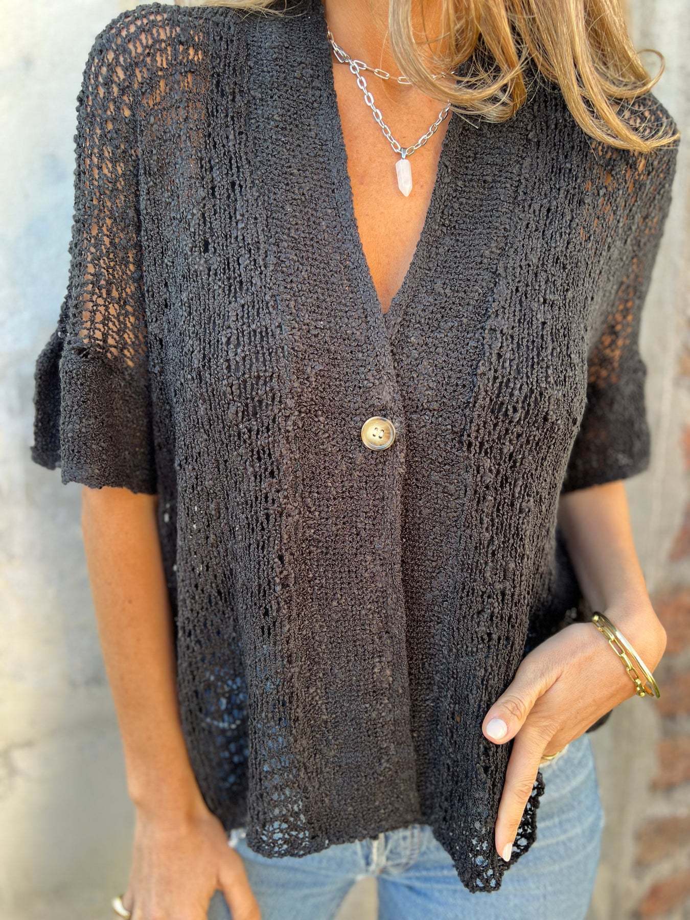 Women's openwork knit cardigan
