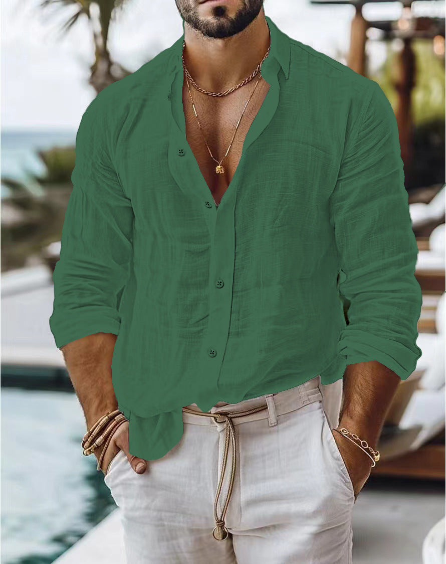 Men's Casual Solid Color Cotton Linen Shirt