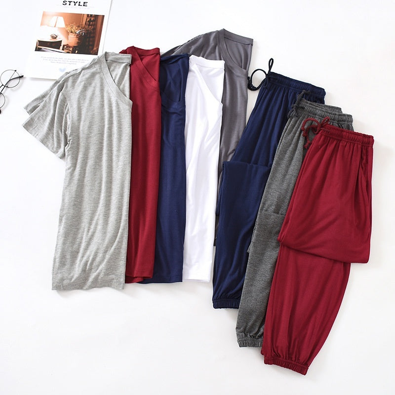 Men's Silk Short Sleeved Pants Set