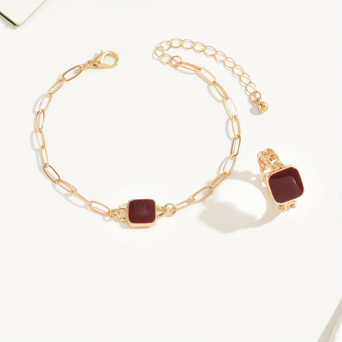 14K Gold Plated Agate Bracelet and Ring Set