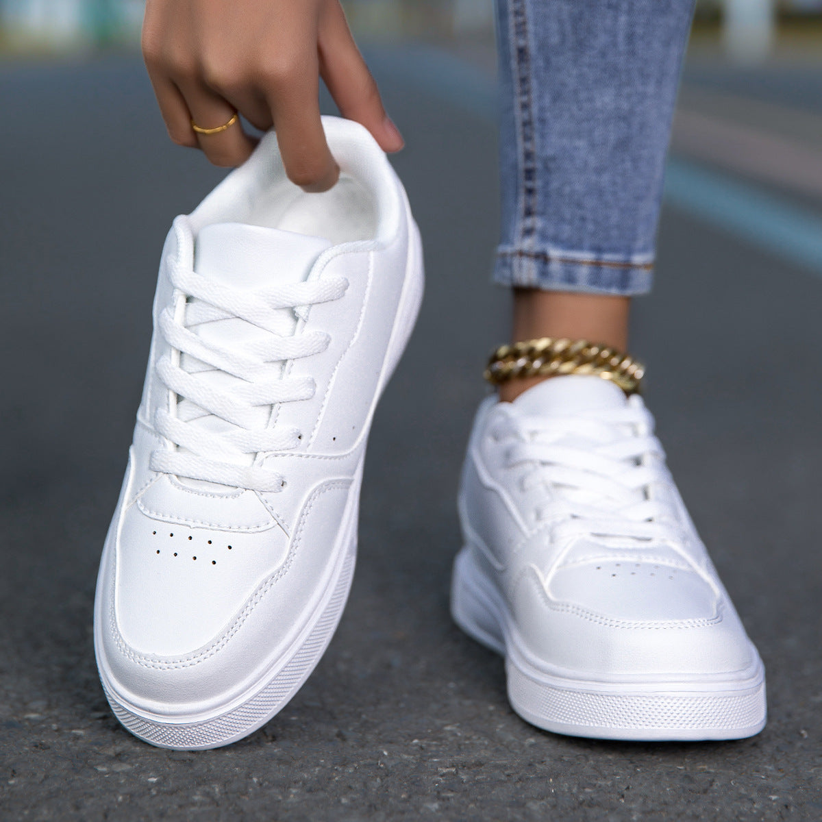 Breathable casual white sneakers