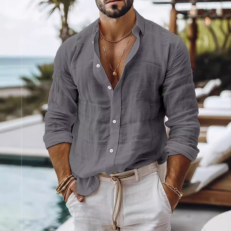 Men's Casual Solid Color Cotton Linen Shirt