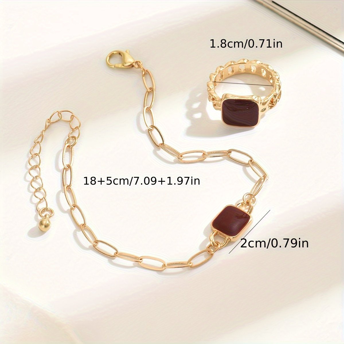 14K Gold Plated Agate Bracelet and Ring Set