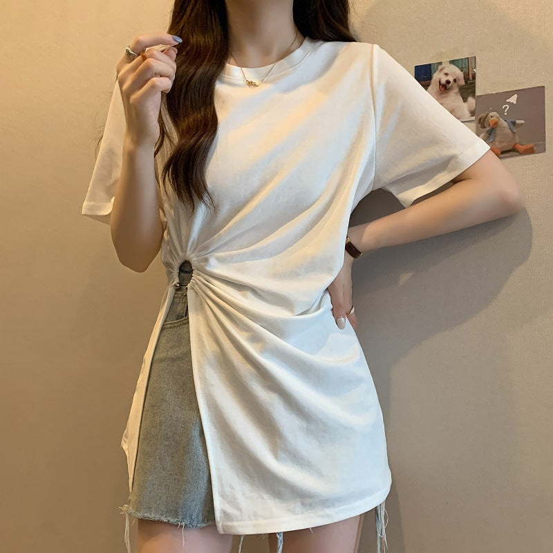 Women's irregular split cotton T-shirt