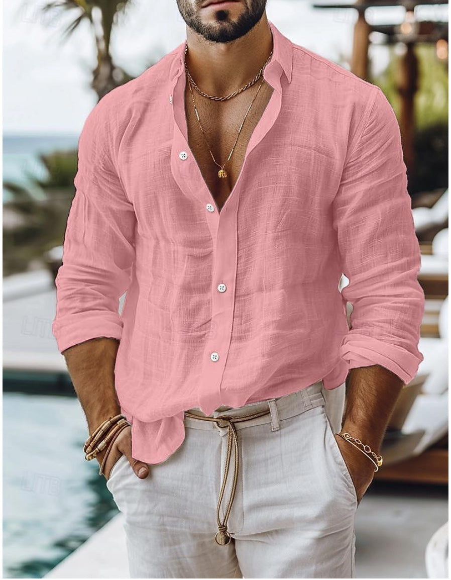 Men's Casual Solid Color Cotton Linen Shirt