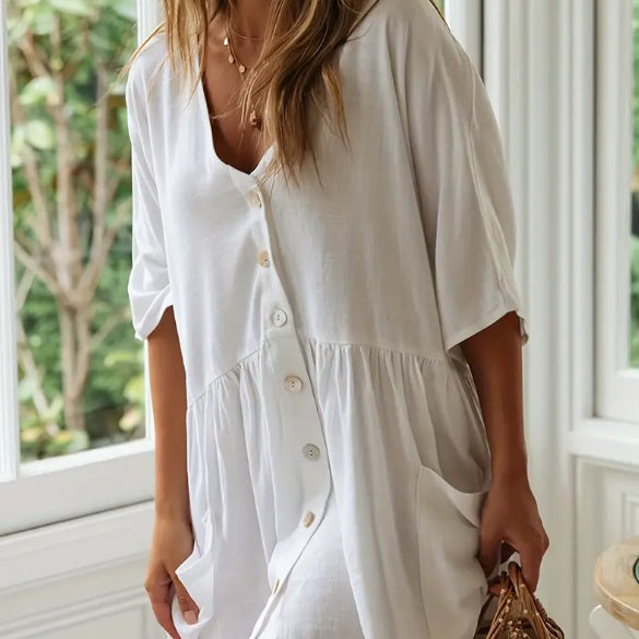 Short-sleeved V-neck beach dress