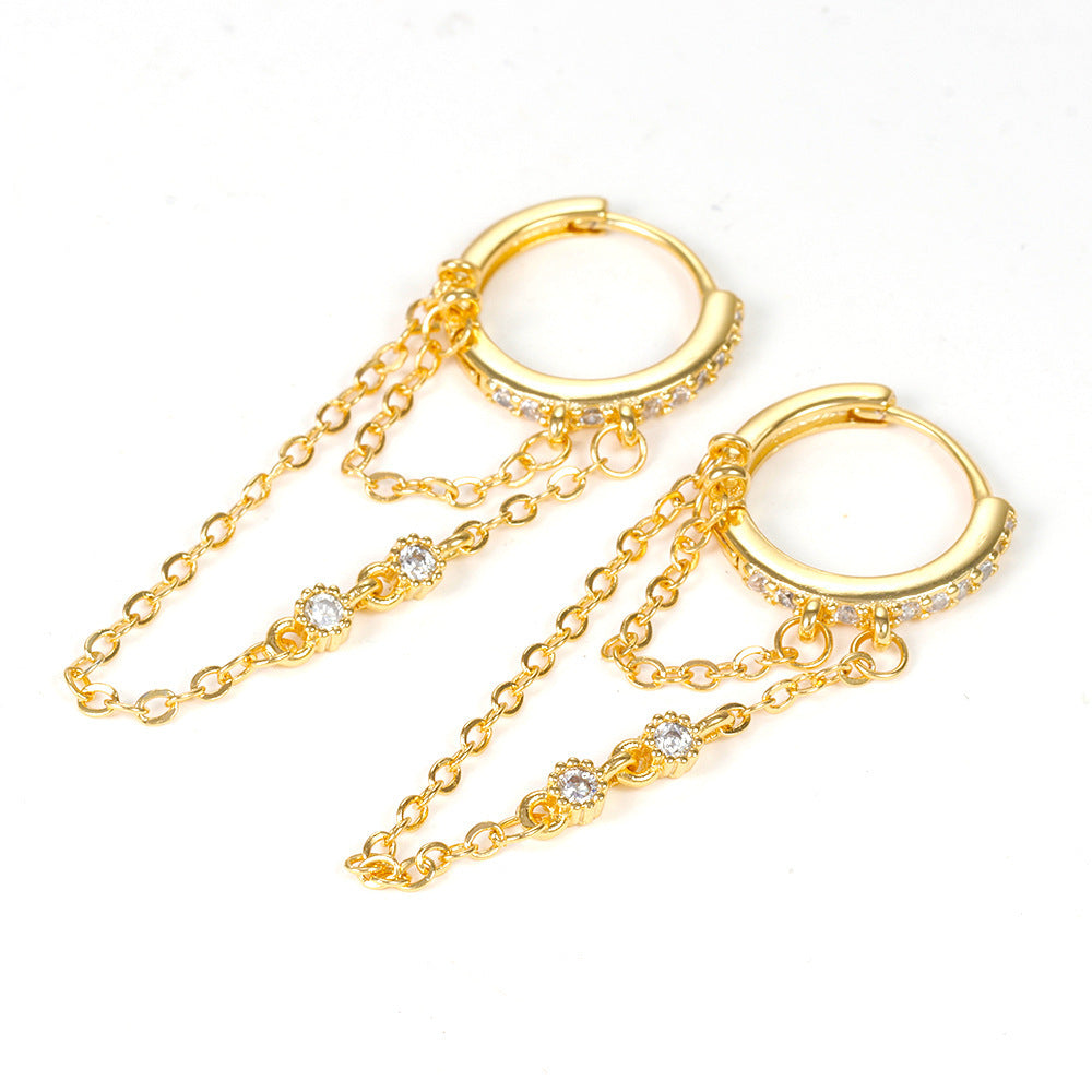 Zirconia tassel and chain hoop earrings