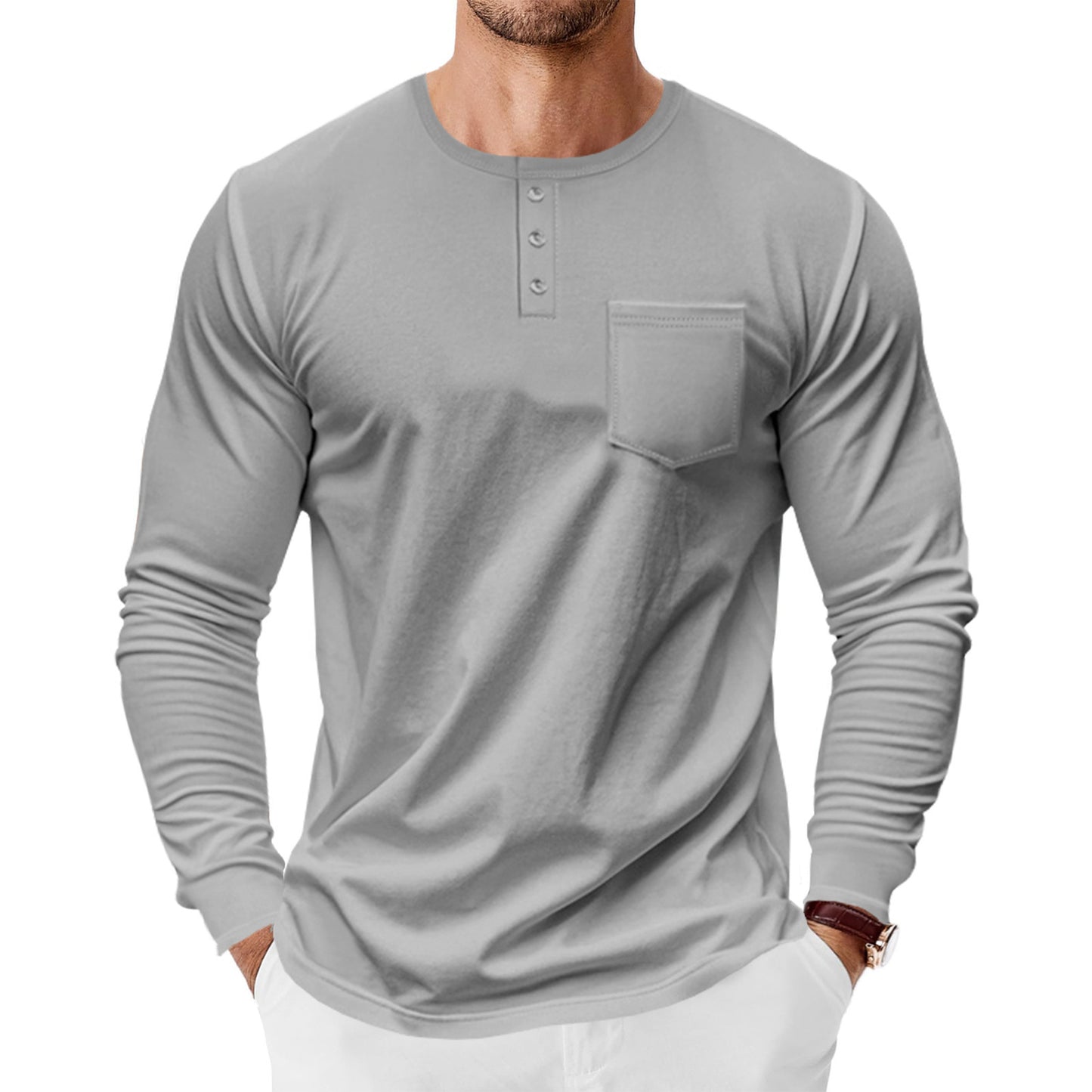 Men's Henley T-Shirt Long Sleeve