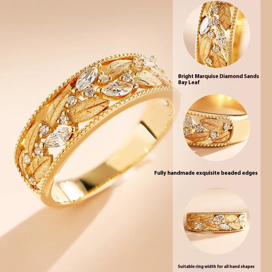 Laurel-shaped earrings and ring with horse-eye diamonds