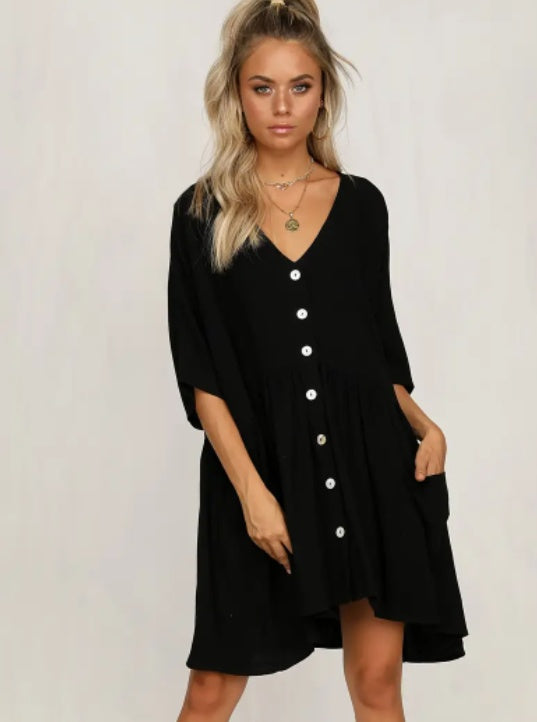 Short-sleeved V-neck beach dress