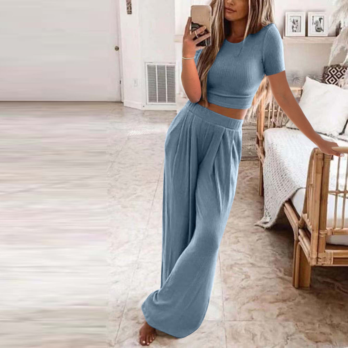 Women's Casual Two-Piece Knitted Home Suit