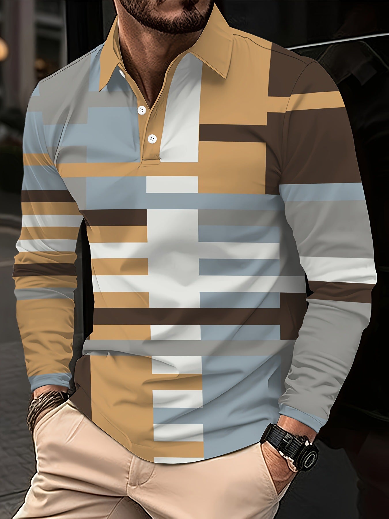 Men's long-sleeved polo shirt