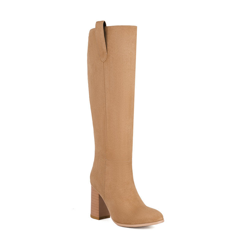Women´s Long Boots Suede Chunky Heel