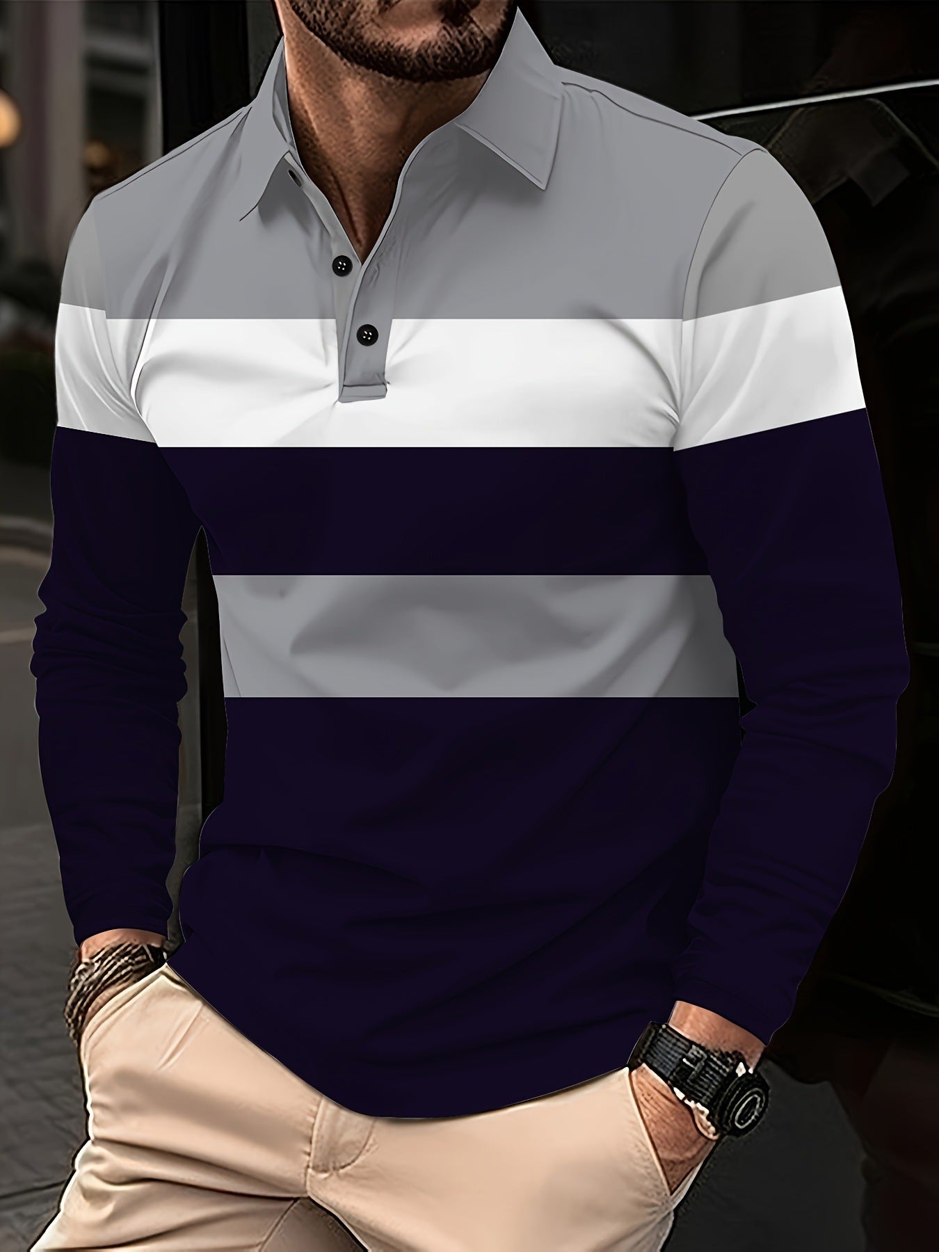 Men's long-sleeved polo shirt