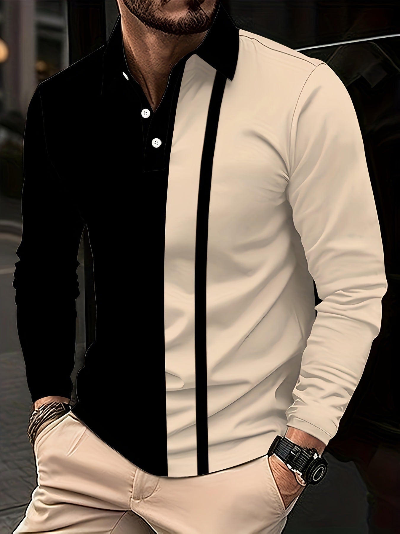 Men's long-sleeved polo shirt