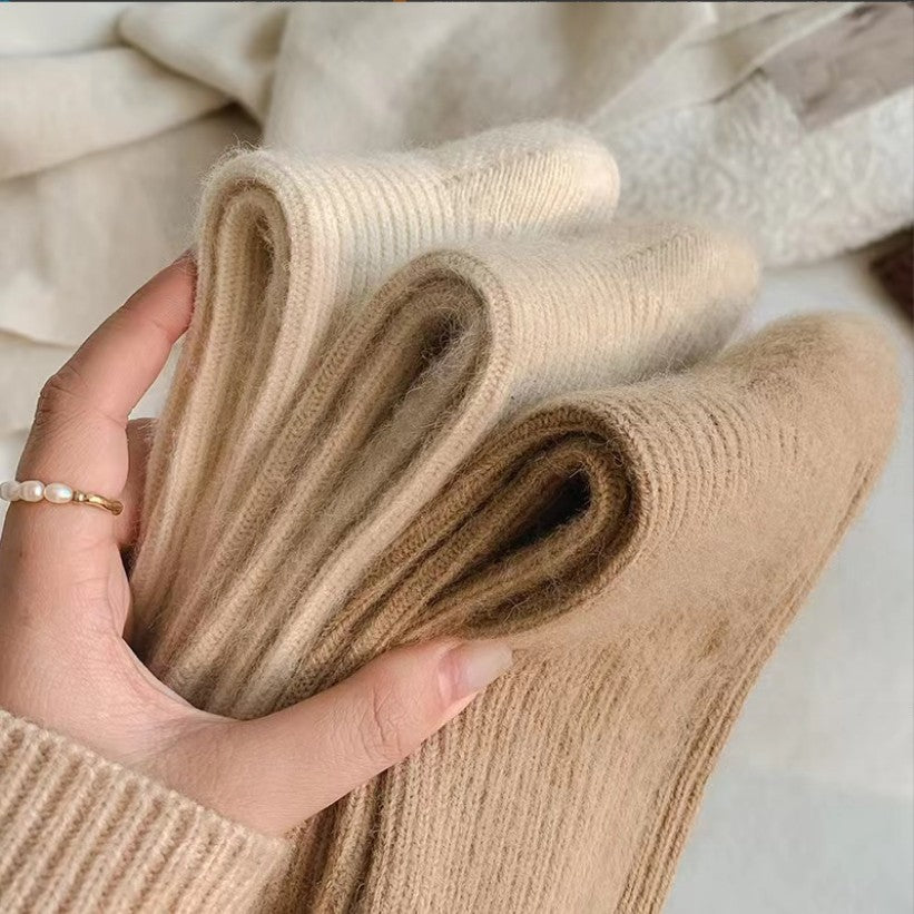 Pure Color Thickened Thermal Middle Tube Wool Socks