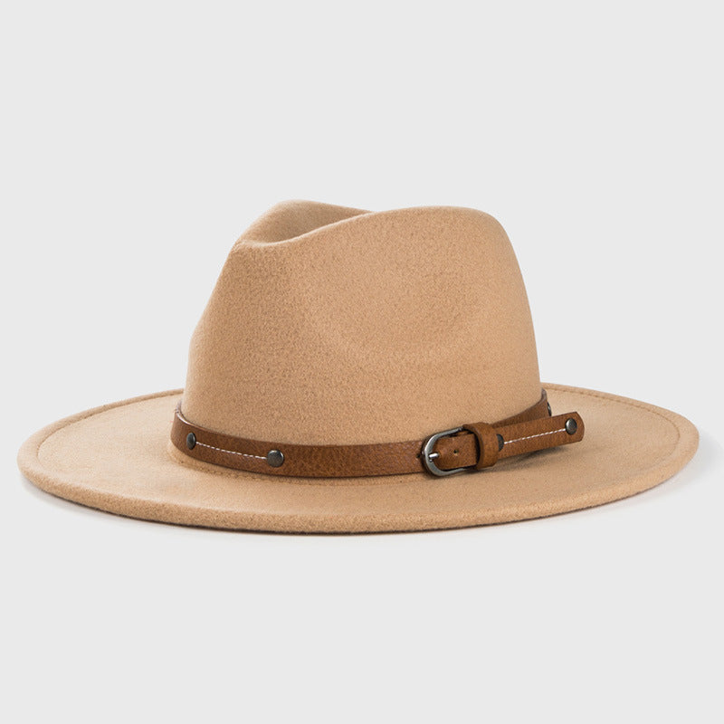 Women's single large brim cowboy hat with monochrome belt