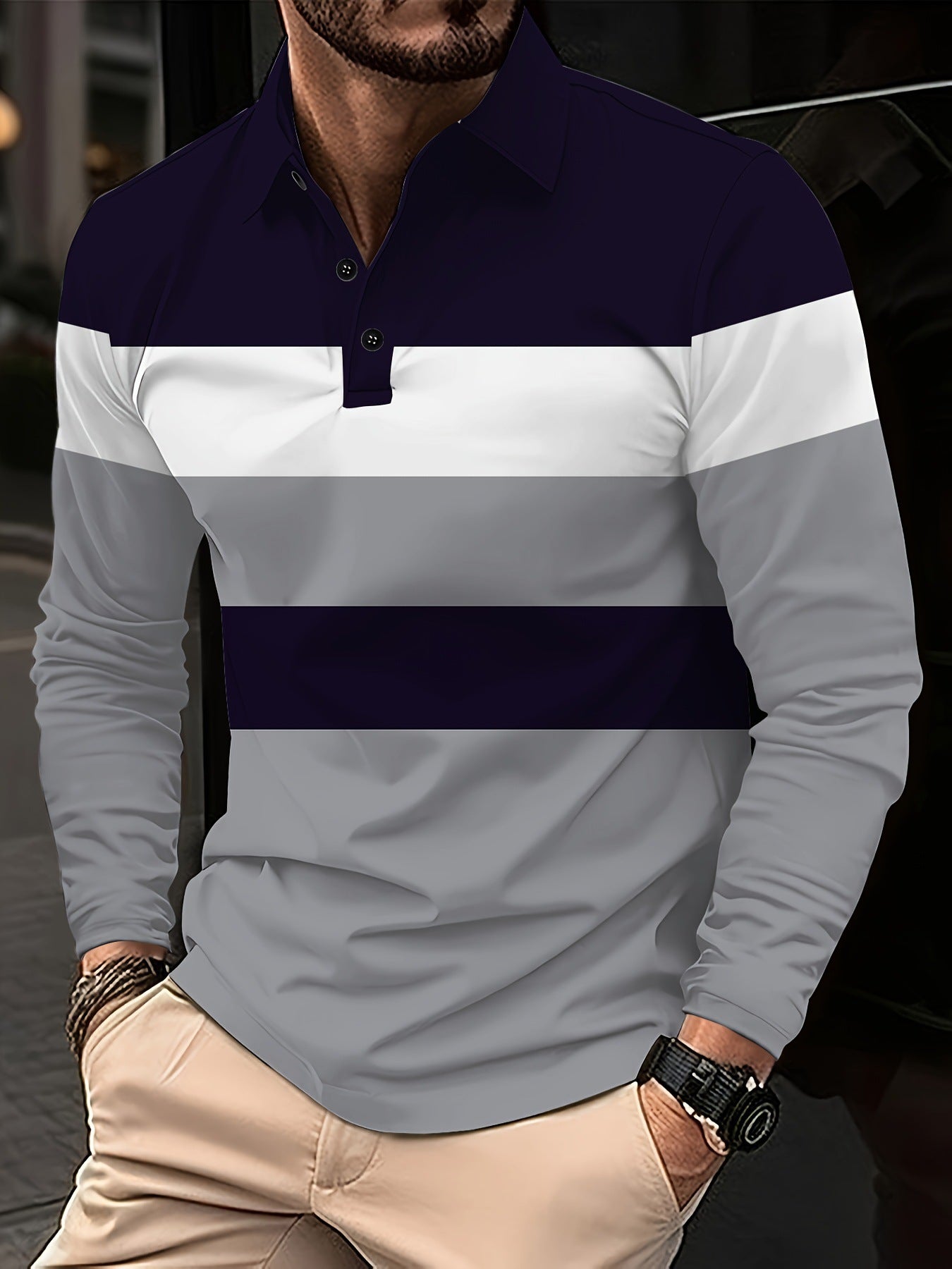 Men's long-sleeved polo shirt
