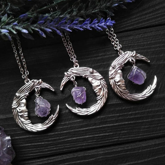 Moon Shaped Quartz Crystal Pendant Necklace