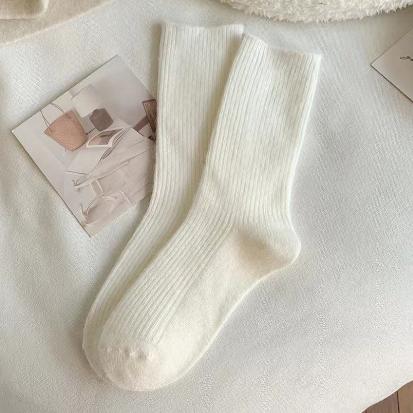Pure Color Thickened Thermal Middle Tube Wool Socks