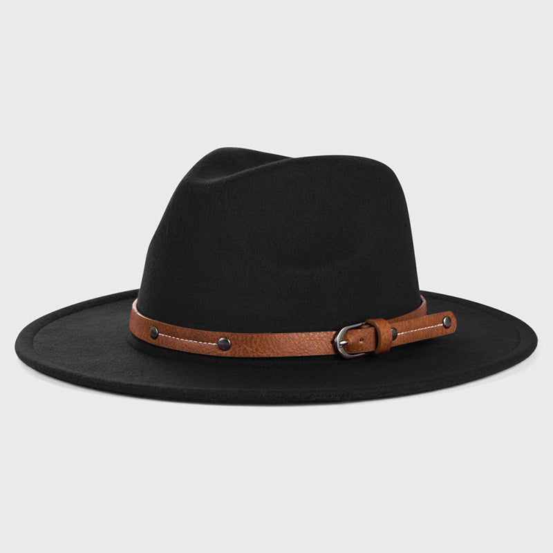 Women's single large brim cowboy hat with monochrome belt