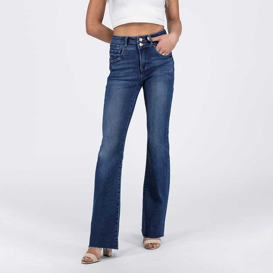 Women's Double Button Straight Leg Jeans