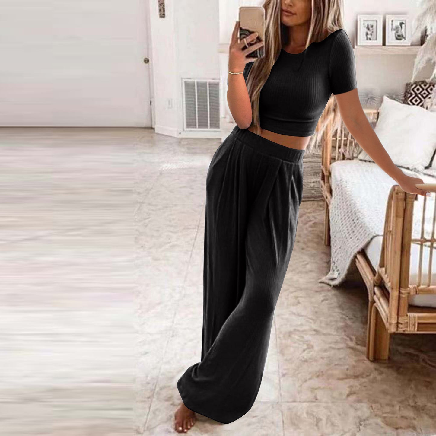 Women's Casual Two-Piece Knitted Home Suit