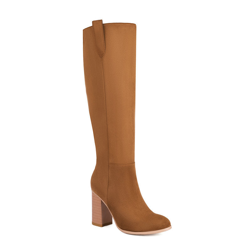 Women´s Long Boots Suede Chunky Heel