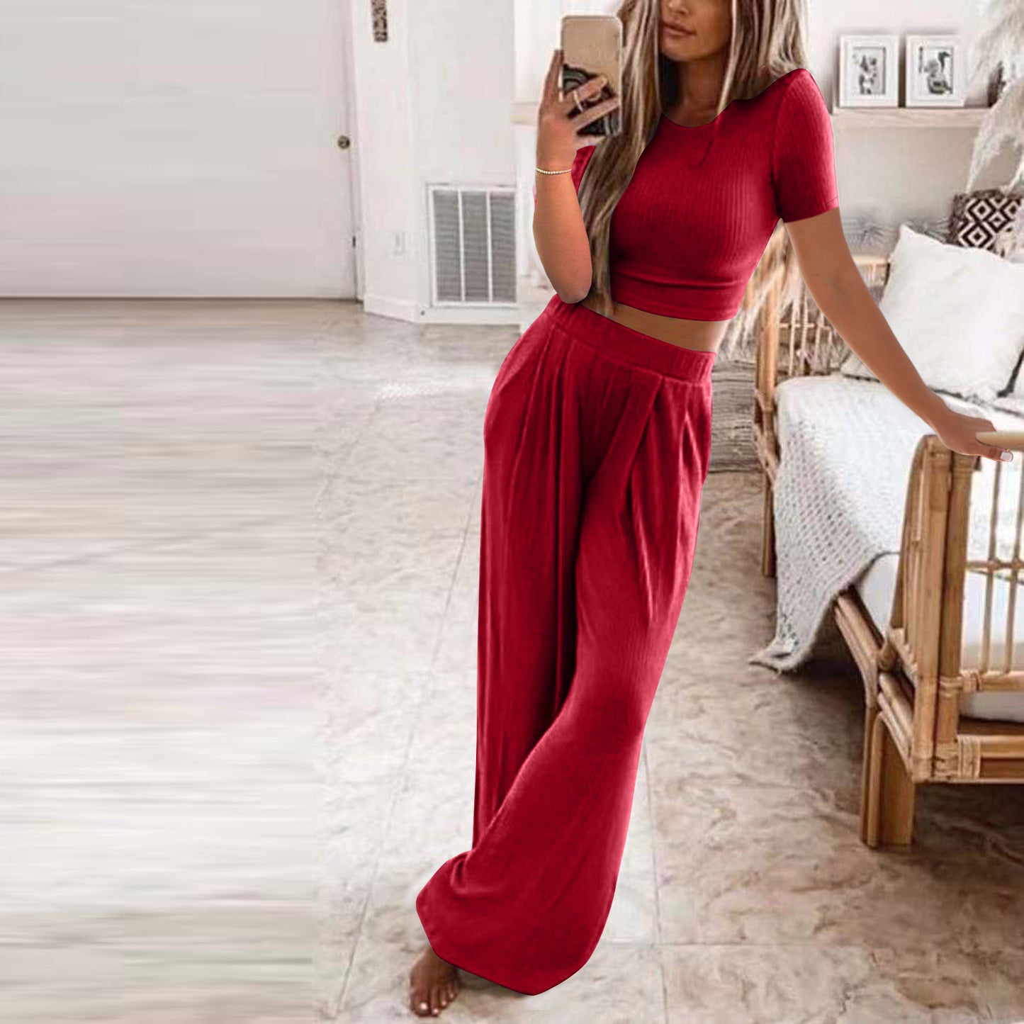 Women's Casual Two-Piece Knitted Home Suit