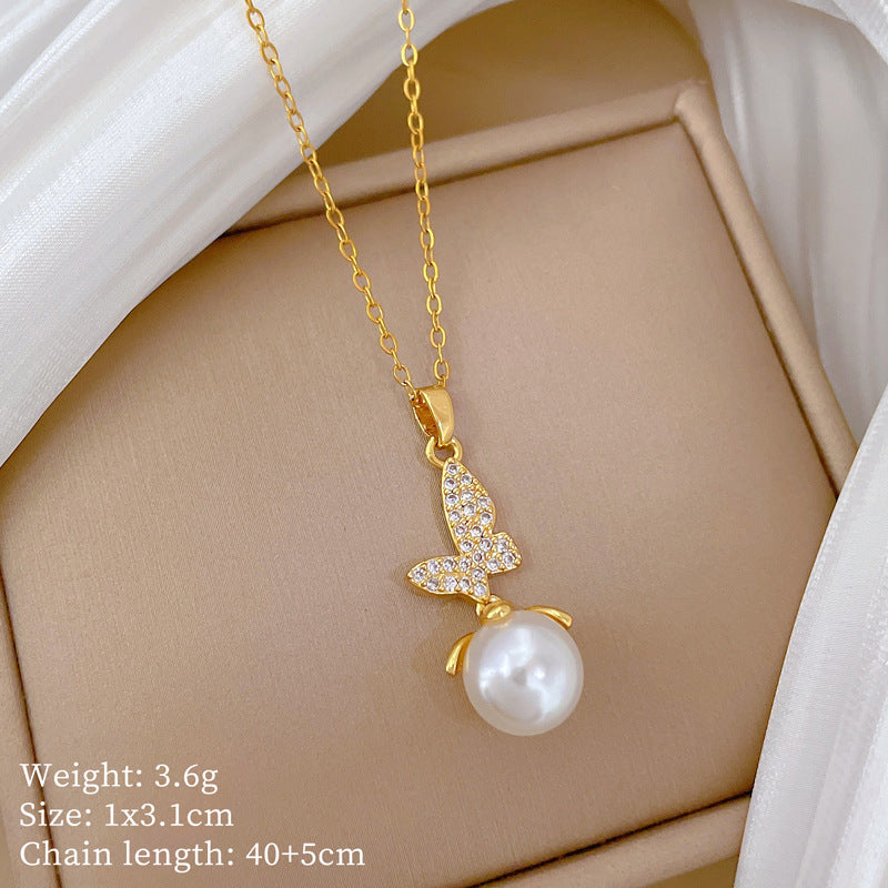Butterfly and pearl fairy diamond necklace
