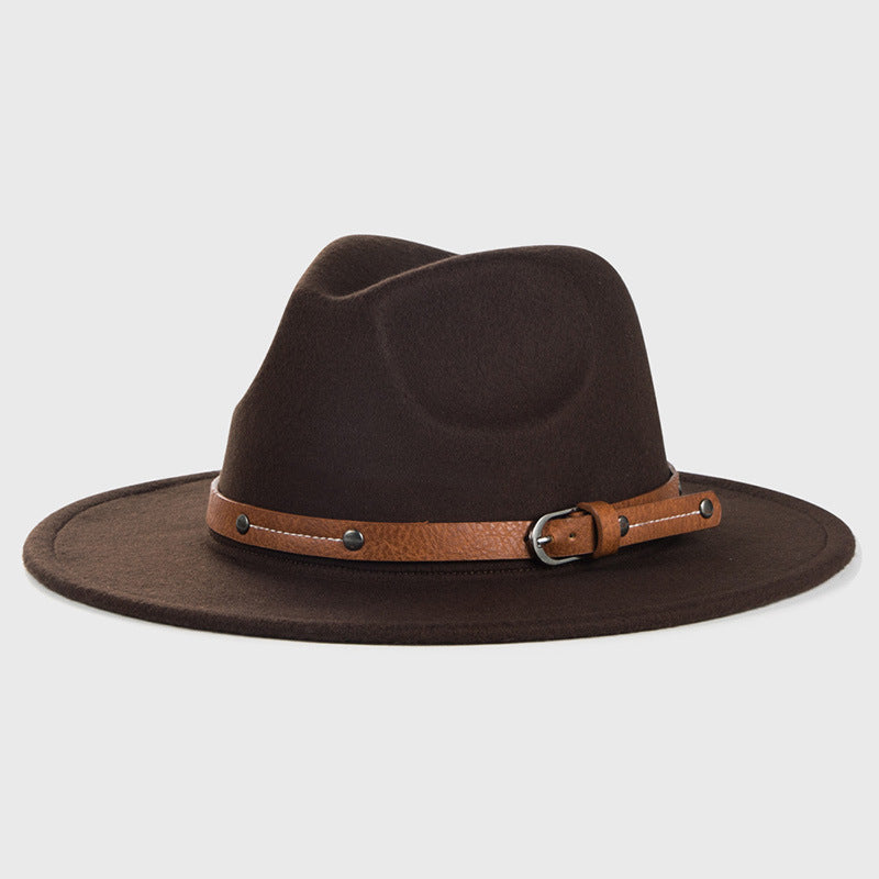 Women's single large brim cowboy hat with monochrome belt