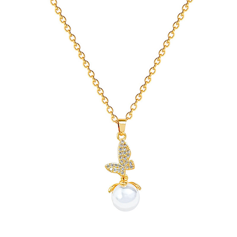 Butterfly and pearl fairy diamond necklace
