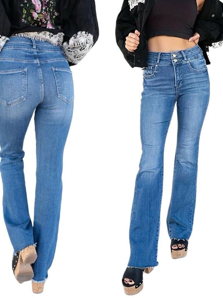 Women's Double Button Straight Leg Jeans
