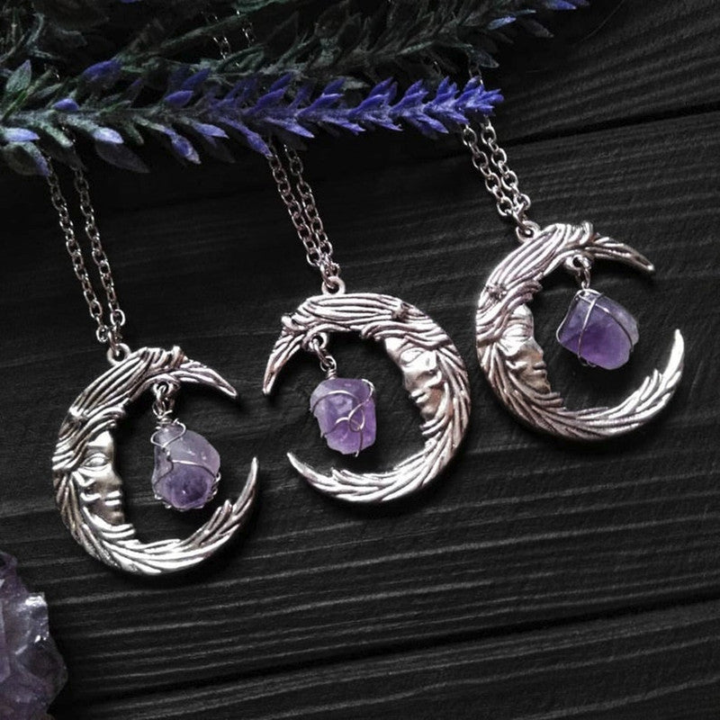 Moon Shaped Quartz Crystal Pendant Necklace
