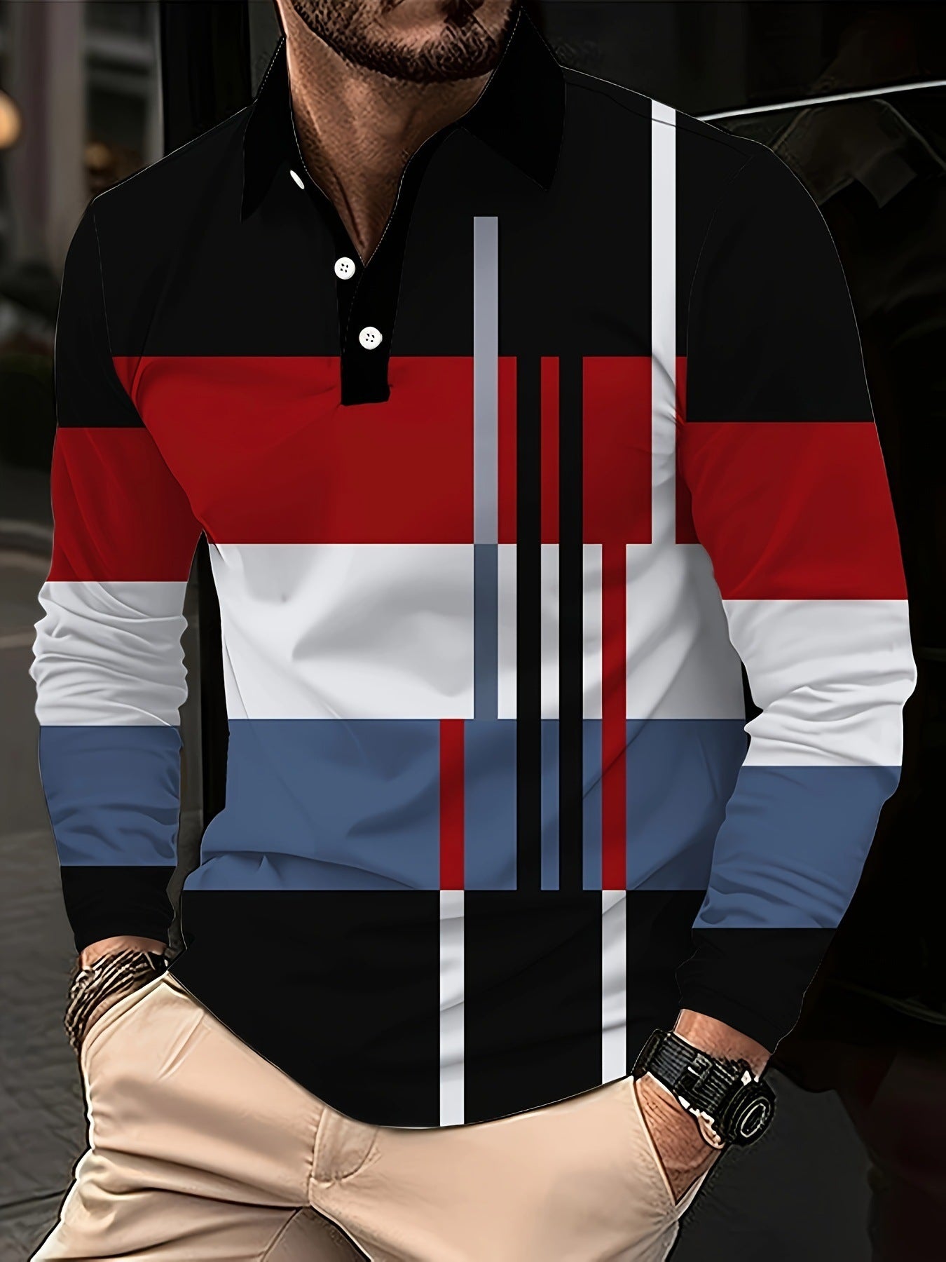 Men's long-sleeved polo shirt