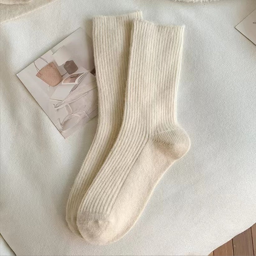 Pure Color Thickened Thermal Middle Tube Wool Socks