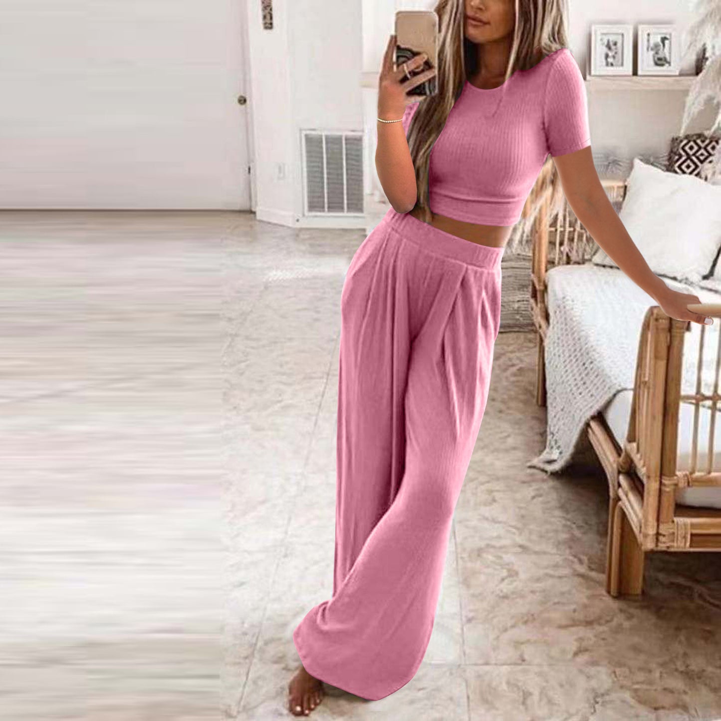 Women's Casual Two-Piece Knitted Home Suit